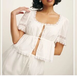 Reformation Cream Lace-Trimmed Blouse